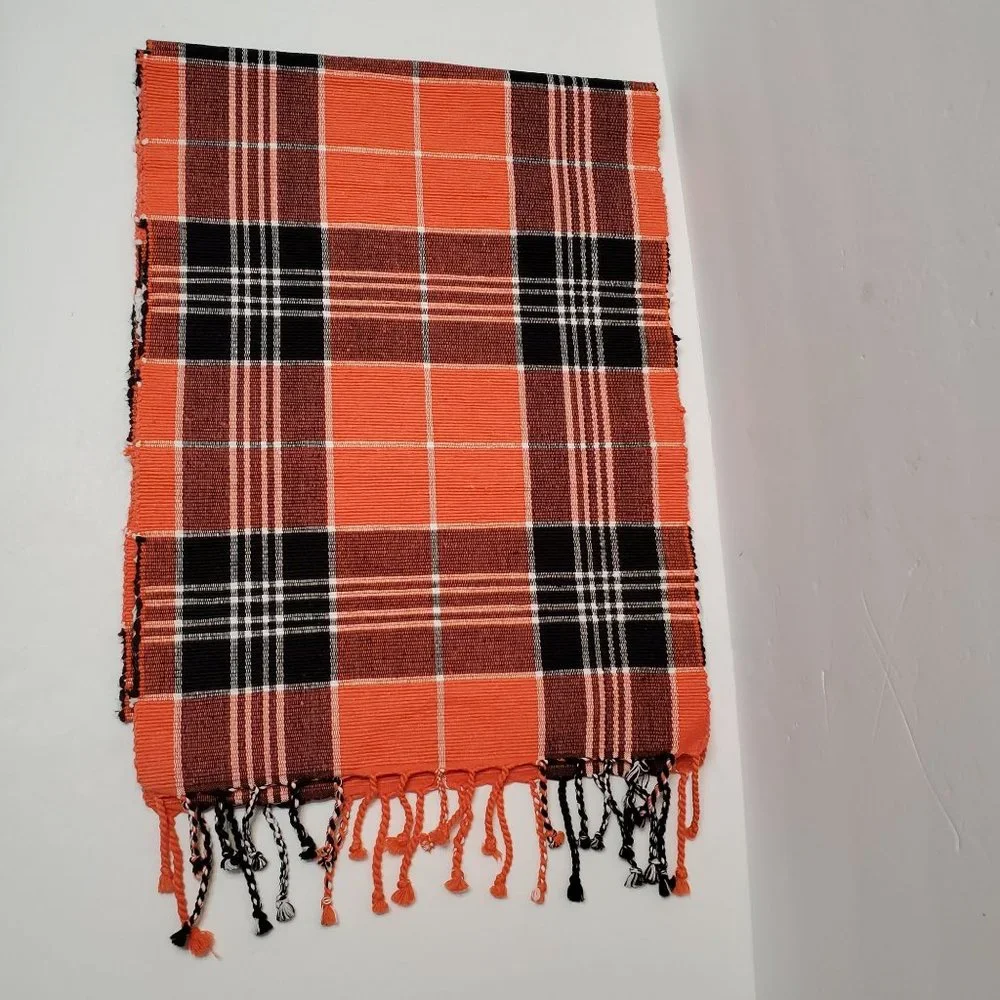 Trends Collection Orange Plaid Table Runner Cotton 69x13 Fall Halloween LIKE NEW